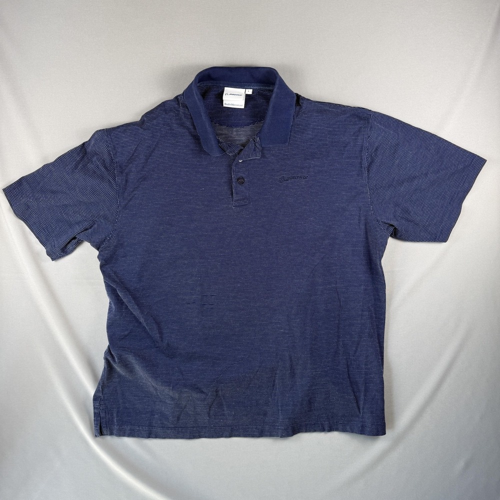 Boeing Polo Shirt Mens Large Blue Double Mercerized Polka Dot Cotton Casual